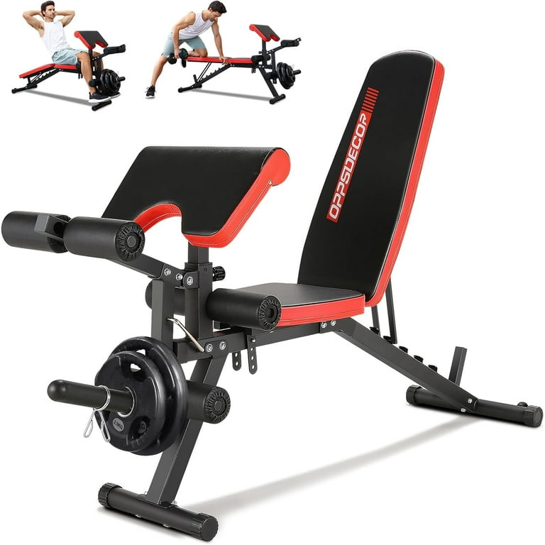 OPPSDECOR 800LBS Adjustable Weight Bench Multifunctional Bench Press Set Workout Bench w Preacher Curl Pad Leg Developer Flat Incline Decline Strength Training Weight Bench for Full Body Workout Walma...