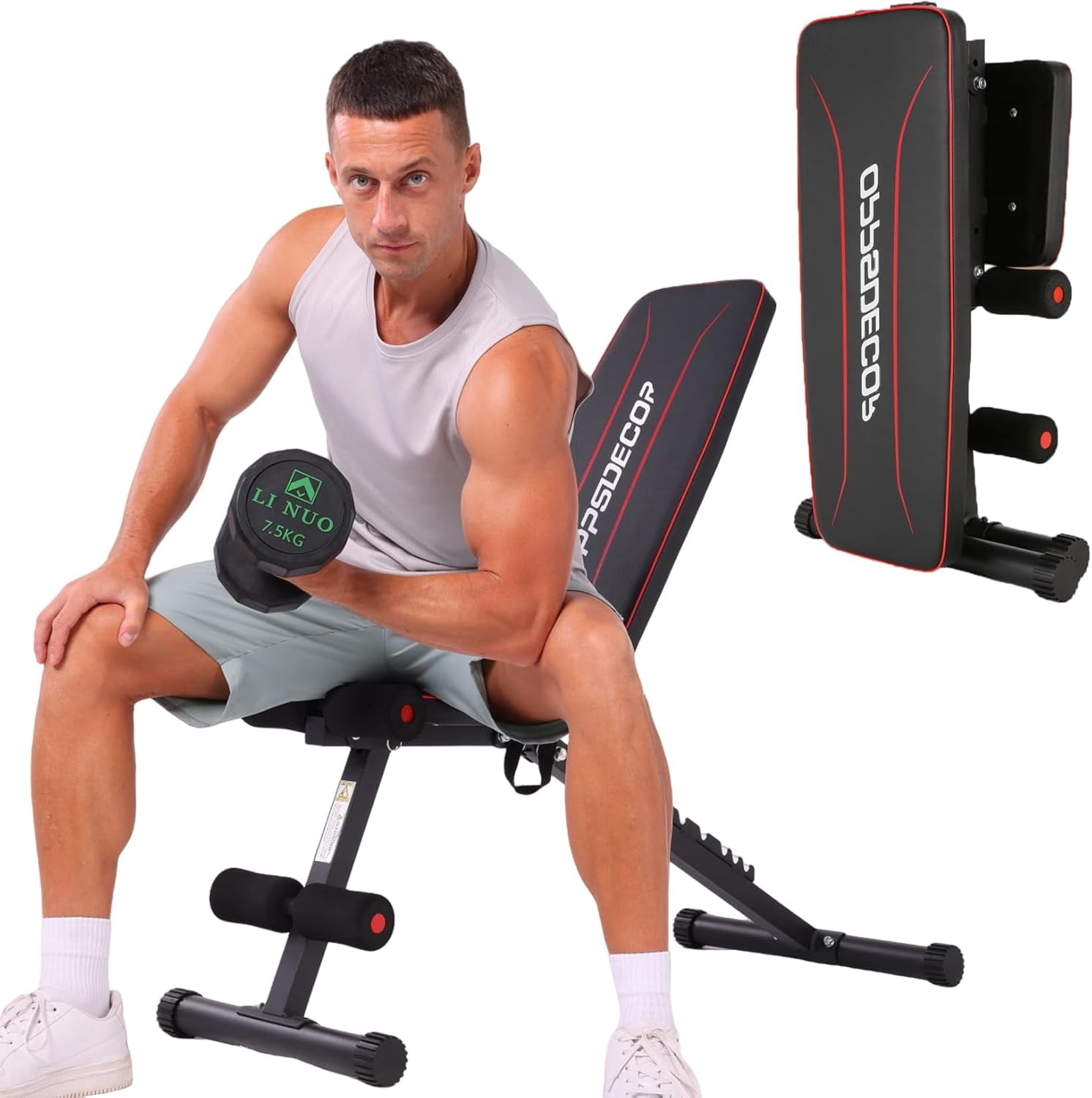 OPPSDECOR Foldable Adjustable Weight , 8 Adjustable Backrests Incline/Flat/Decline Sit up , Versatile 660LBS Workout  for Home Gym
