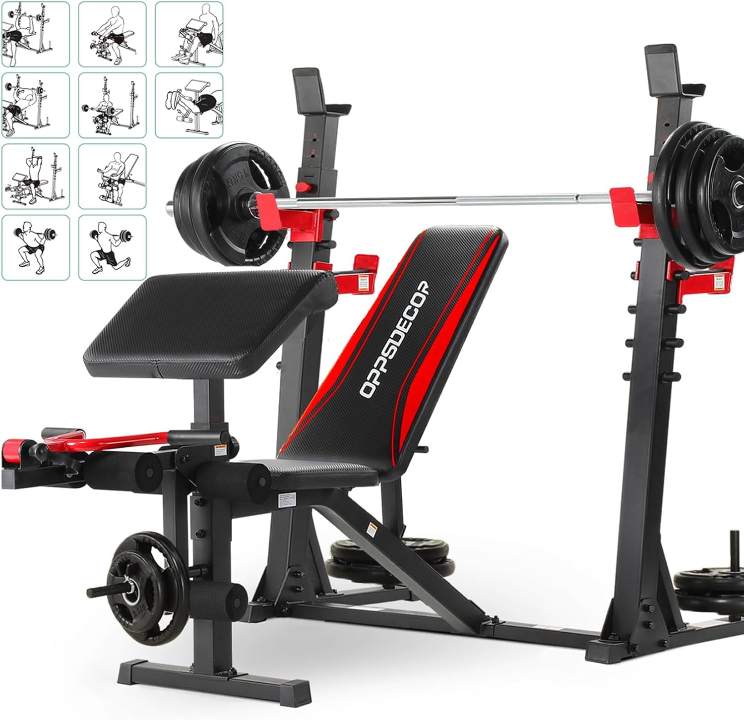 OPPSDECOR Professional Weight Bench Set with Barbell/Squat Rack, 900LBS