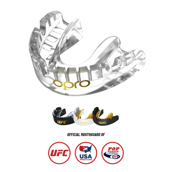 OPRO Gold Level Mouth Guard For Braces – Mouthguard for Boxing, MMA & Football (Clear, Adult)