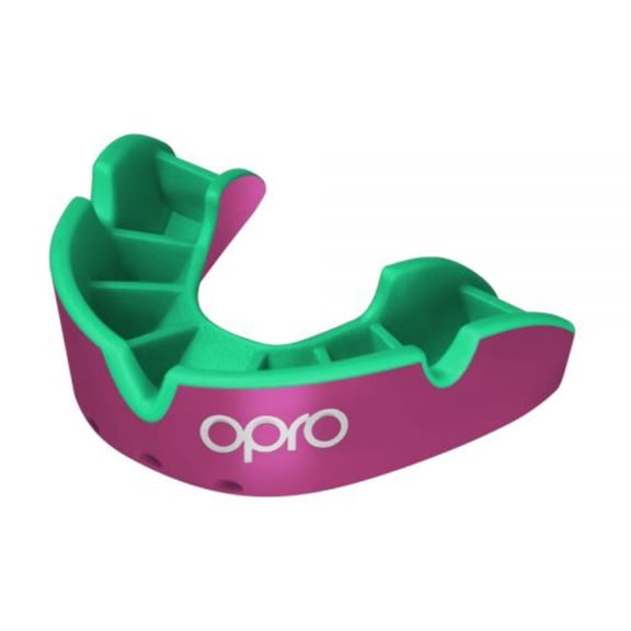 OPRO Mouth Guard Silver - Pink/Fl Green
