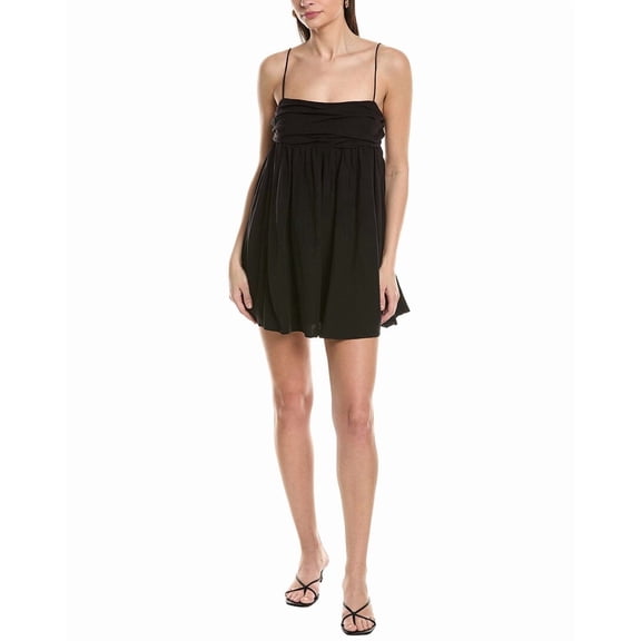 OPT womens o.p.t Lucille Linen-Blend Mini Dress, 12, Black