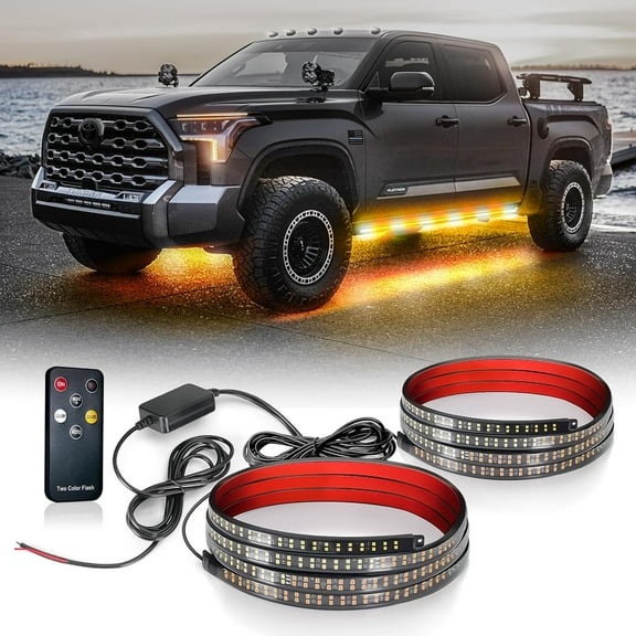 OPT7 78 Sidekick Running Board Light Strips - 2PCS Weatherproof Strobe Lights with 31 Warning Modes, Amber & White Flashing Safety Lights for Trucks, Construction Vehicles, and Pickups