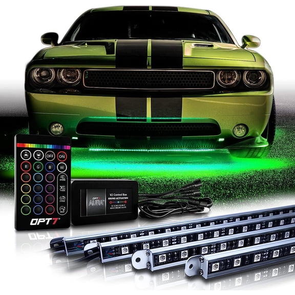 OPT7 Aura Aluminum Car Underglow Lights with Remote Control, Exterior Neon Accent Under Glow Kit for Cars, Waterproof Rigid Light Bars, 12V RGB Multicolor LED Strip, Easter Decorations