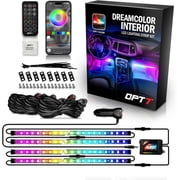 OPT7 Aura DreamColor RGB-IC LED Car Interior Light Strips, 4PC Interior Ambient Lighting Kit, Color Chasing Light Kit w/APP Control & Wireless Remote, Universal for Vehicles SUV Trucks Pickups Van