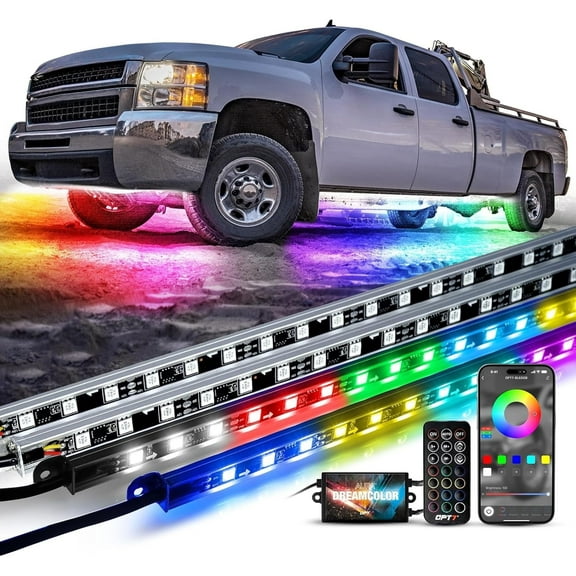 OPT7 Aura DreamColor Underglow Chasing Lights for Truck w/APP & Remote Control, Waterproof Rigid Aluminum LED Light Bar, Exterior Neon Accent Underbody RGBIC Lighting Kit, Multicolor Music Mode, 12V