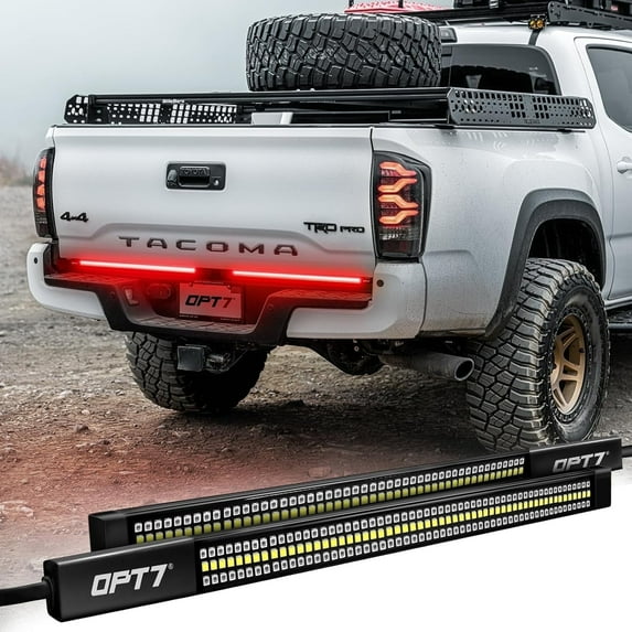 OPT7 Redline Parlux Triple Row LED Tailgate Light Bar for 05-23 Tacoma Sequential Red Turn Signal