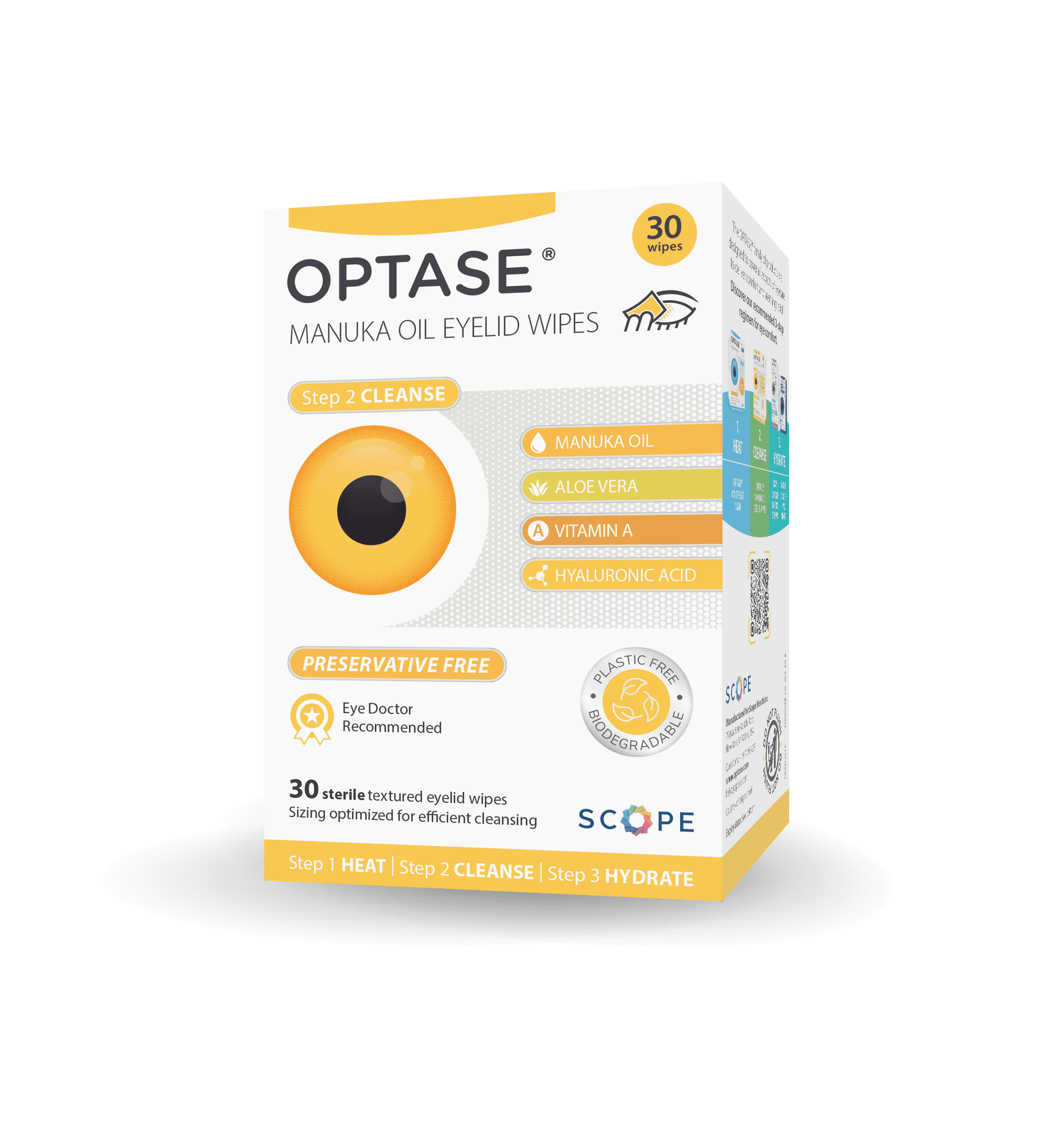 OPTASE Manuka Oil Eyelid Wipes - Box of 30 - Individually Wrapped Eyelid Wipes with Manuka Oil - Preservative Free Cleanser