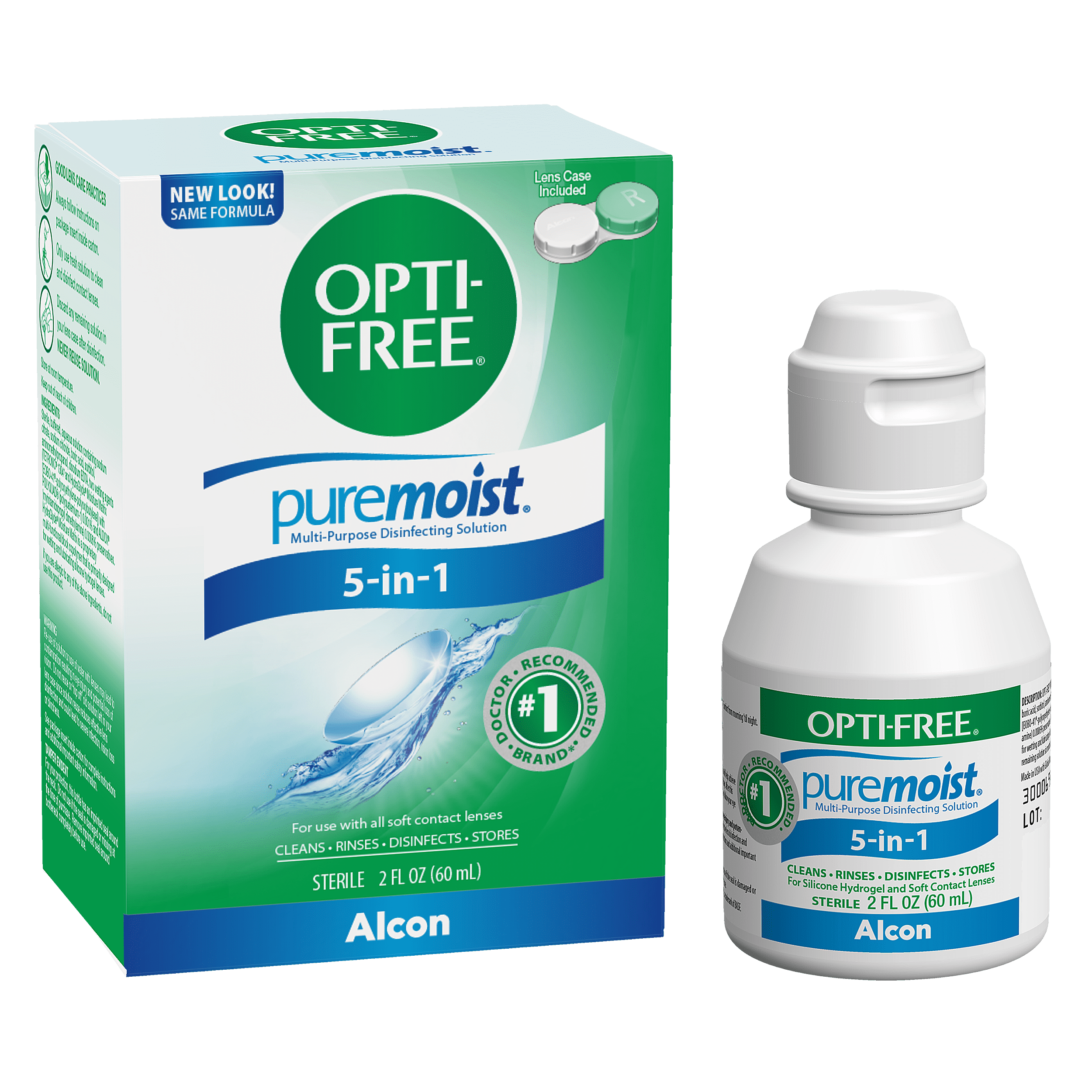 OPTI-FREE Puremoist All Day Comfort Contact Lens Cleaning Solution Trial Kit for Daily Use, 2 fl oz