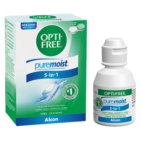 OPTI-FREE Puremoist All Day Comfort Contact Lens Cleaning Solution Trial Kit for Daily Use, 2 fl oz