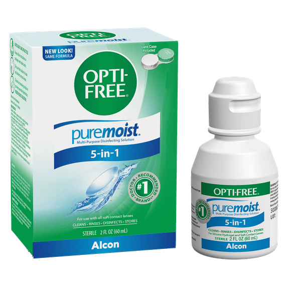OPTI-FREE Puremoist All Day Comfort Contact Lens Cleaning Solution Trial Kit for Daily Use, 2 fl oz