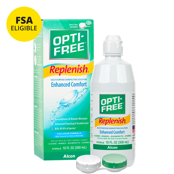 OPTI-FREE Replenish Disinfecting Contact Lens Solution for Daily Contact Lens Cleaning Use, 10 fl oz