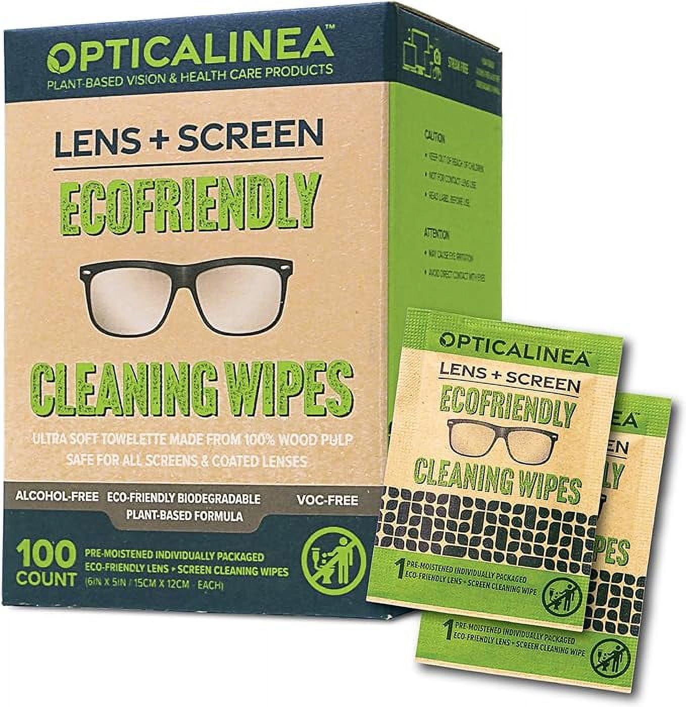 OPTICALINEA ECOFRIENDLY Lens and Screen Cleaning Wipes l ALCOHOLFREE Ultra Soft Premoistened