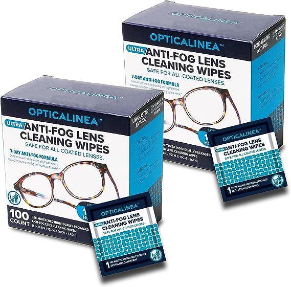 OPTICALINEA Ultra AntiFog Lens Cleaning Wipes l PreMoistened Anti Fog
