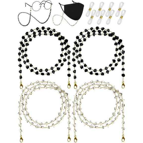 OPTIPAK Eyeglasses Chain - Women's Eyeglass Chain - Sunglasses / Glasses Strap 2 Pack, Black/Silver