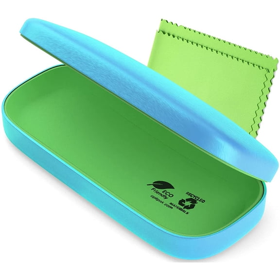 OPTIPAK Glasses Case Hard Shell - Eco Friendly Large Eyeglass Case with Cloth - Brushed 1 Pack, Aqua