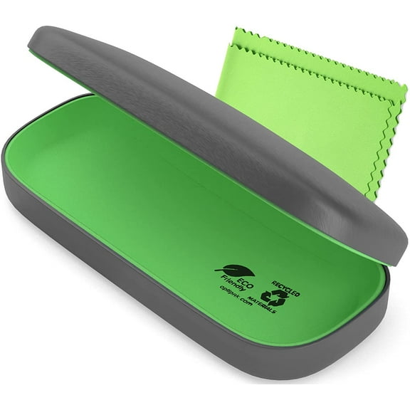 OPTIPAK Hard Shell Glasses Case - Eco Friendly Large Eyeglass Hard Case with Microfiber Cleaning Cloth - Brushed - 1Pk
