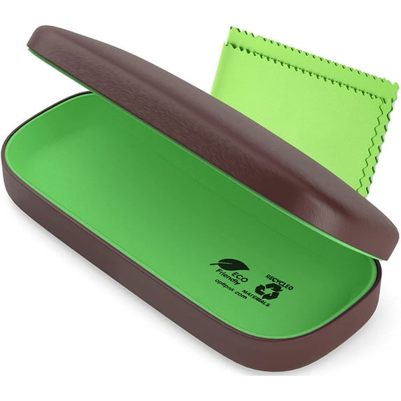 OPTIPAK Hard Shell Glasses Case - Eco Friendly Large Eyeglass Hard Case with Microfiber Cleaning Cloth - Brushed - 1Pk
