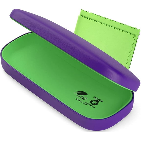 OPTIPAK Hard Shell Glasses Case - Eco Friendly Large Eyeglass Hard Case with Microfiber Cleaning Cloth - Brushed - 1Pk