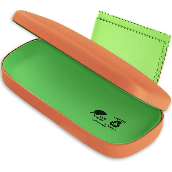 OPTIPAK Hard Shell Glasses Case - Eco Friendly Large Eyeglass Hard Case with Microfiber Cleaning Cloth - Brushed - 1Pk
