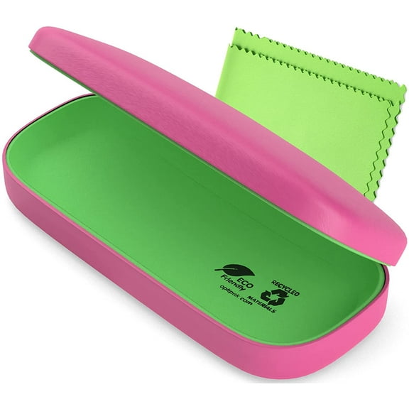 OPTIPAK Hard Shell Glasses Case - Eco Friendly Large Eyeglass Hard Case with Microfiber Cleaning Cloth - Brushed - 1Pk