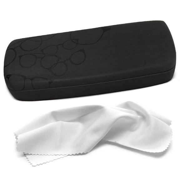 OPTIPAK Hard Shell Glasses Case – Embossed Deluxe Large Leather Eyeglass Case with Microfiber Cleaning Cloth – Protective Glasses Holder for Men & Women (Pack of 1)