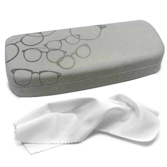 OPTIPAK Hard Shell Glasses Case – Embossed Deluxe Large Leather Eyeglass Case with Microfiber Cleaning Cloth – Protective Glasses Holder for Men & Women (Pack of 1)