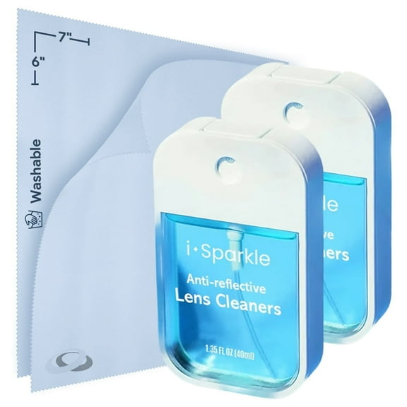 OPTIPAK I-Sparkle Anti-Reflective Lens Cleaner Spray kit | (2x) 1.35oz Glasses Cleaner Spray + (2x) Microfiber Cloth for Eyeglasses, Sunglasses, Lenses, Screens and Camera Cleaning Kit (4 Piece Set)