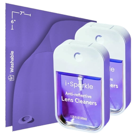OPTIPAK I-Sparkle Anti-Reflective Lens Cleaner Spray kit | (2x) 1.35oz Glasses Cleaner Spray + (2x) Microfiber Cloth for Eyeglasses, Sunglasses, Lenses, Screens and Camera Cleaning Kit (4 Piece Set)