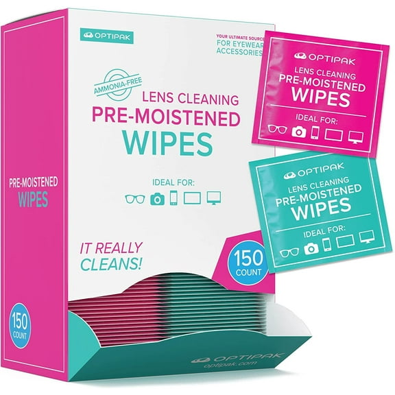 OPTIPAK Lens Wipes - Eye Glasses Wipes - Eyeglass Cleaner Wipes 150 Count