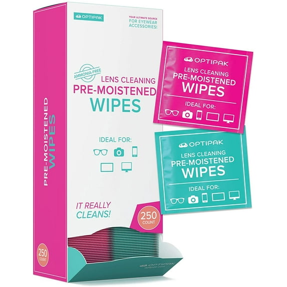 OPTIPAK Lens Wipes - Eye Glasses Wipes - Eyeglass Cleaner Wipes 250 Count