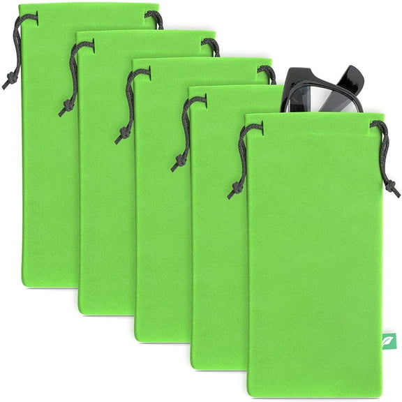 OPTIPAK Microfiber Eyeglass Case - Sunglasses Holder - Cell Phone Pouch 5 Pack Green