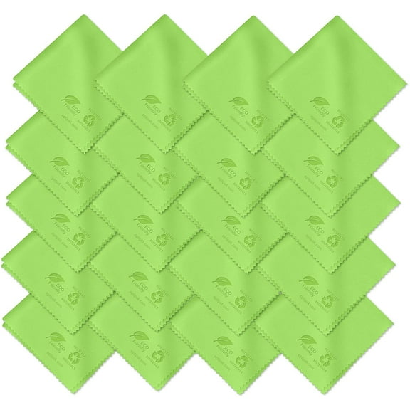OPTIPAK Microfiber Lens Cloth - Eco Friendly Eye Glass Glasses Cleaning Cloth 20 Pack, Green