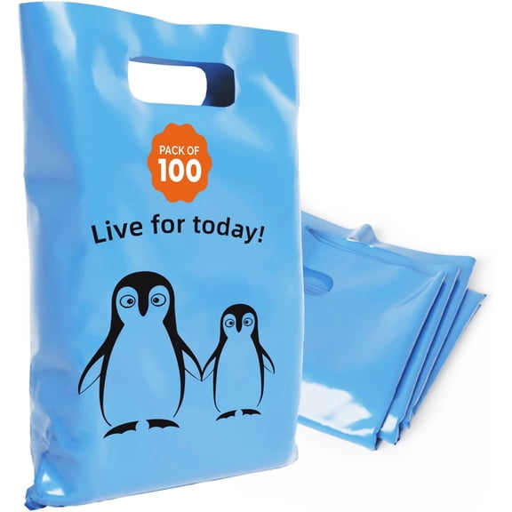 OPTIPAK Plastic Bags with Handles – 12x15 Merchandise Bags for Small Business, Die-Cut Retail Boutique & Shopping Bag, Goodie Bag & Trade Show Supplies – Live for Today (Pack of 100)