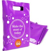 500 Blue Plastic Shopping Bags With Handles - 15x18x4 Inch Retail Merchandise Bags