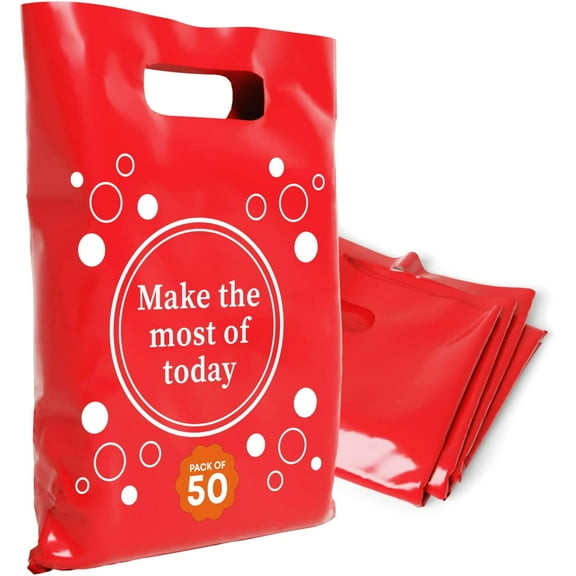 OPTIPAK Plastic Bags with Handles,12x15 Merchandise Bags for Small Business,Die-Cut Retail Shopping & Boutique Bags,Vendor Event and Tradeshow Supplies,Make the most of today
