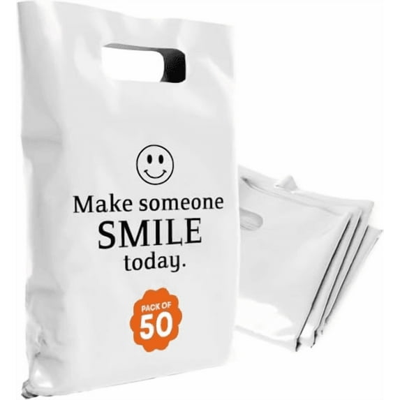 OPTIPAK Plastic Bags with Handles 16x18 Merchandise for Small Business,Die-Cut Retail Shopping & Boutique Bags,Gifts and Adult Goodie Bag,Vendor Event and Tradeshow Supplies,Make someone smile today