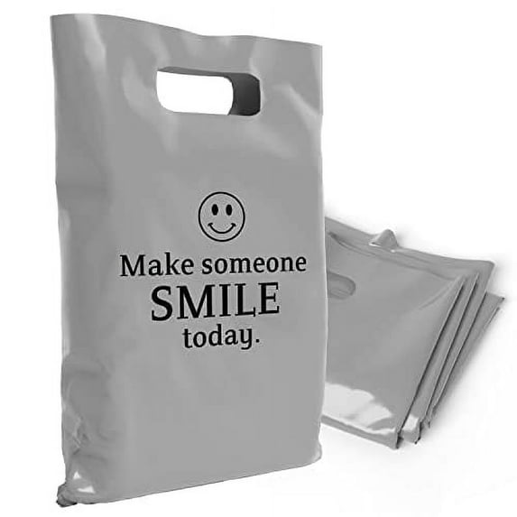 OPTIPAK Plastic Bags with Handles 16x18 Merchandise for Small Business,Die-Cut Retail Shopping & Boutique Bags,Gifts and Adult Goodie Bag,Vendor Event and Tradeshow Supplies,Make someone smile today
