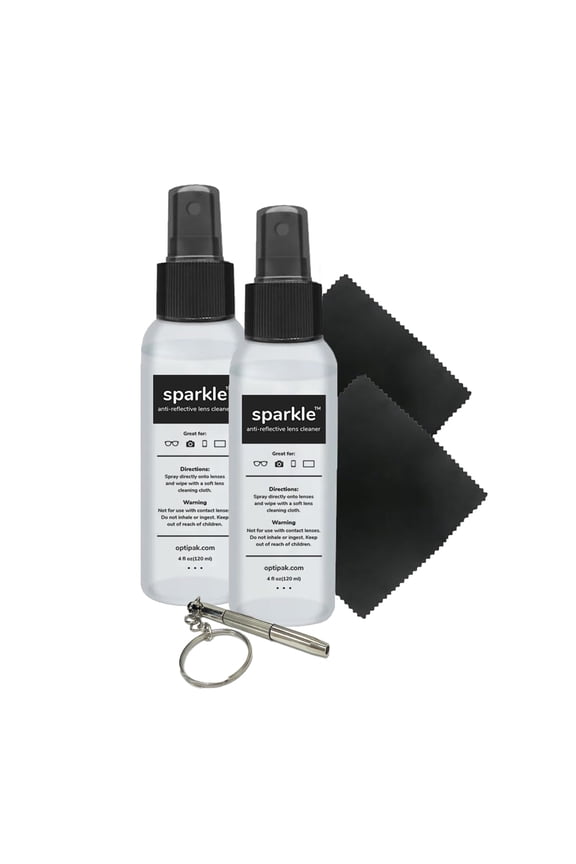 Sparkle Anti-Reflective Lens Cleaner & Repair Kit – (2) 4oz Glasses Cleaner Spray, (2) Microfiber Cloths & Keychain Screwdriver for Eyeglasses, Sunglasses, Lenses & Screens (5 Piece Set)