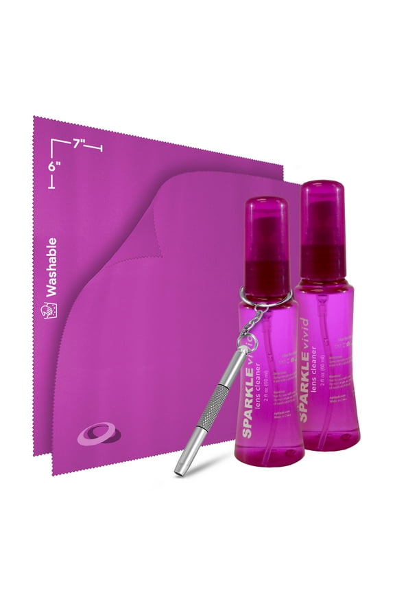 Sparkle Vivid Anti-Reflective Lens Cleaner & Repair Kit – (2) 2oz Glasses Cleaner Spray, (2) Microfiber Cloths & Keychain Screwdriver for Eyeglasses, Sunglasses, Lenses & Screens(5 Piece Set)