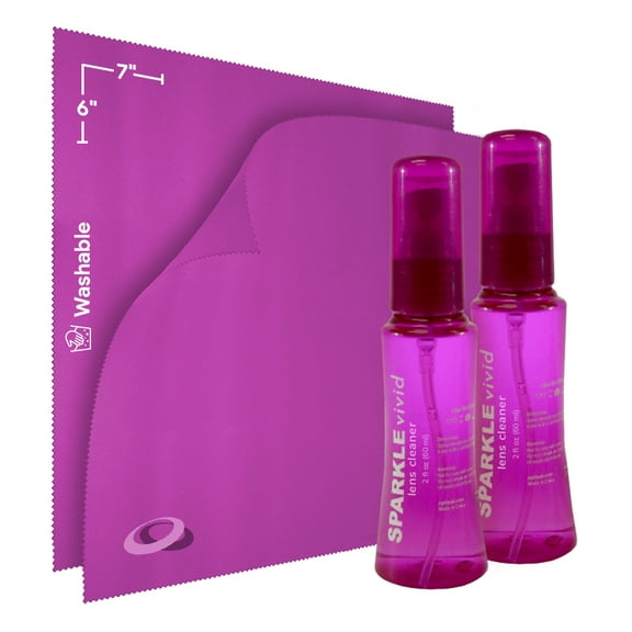 OPTIPAK Sparkle Vivid Anti-Reflective Lens Cleaner Spray Kit | (2x) 2oz Glasses Cleaner Bottle + (2x) Microfiber Cloth for Eyeglasses, Sunglasses,Lenses, Screens and Camera Cleaning Kit (4 Piece Set)