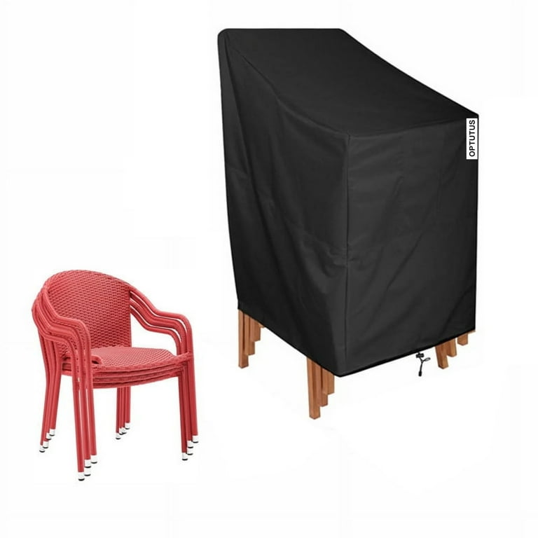 OPTUTUS 240D Patio Chair Cover Outdoor Chair Covers Patio Waterproof Furniture Covers for 4 6 Stacking Chairs Black 27 x 27 x 47 inch