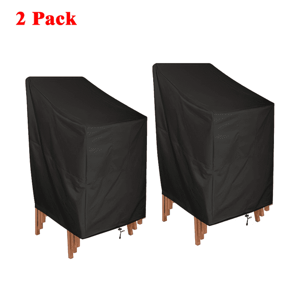 OPTUTUS 420D Outdoor Chair Covers, 2 Pack Patio Deep Seat Cover，Patio Waterproof Furniture Covers for 4-6 Stacking Chairs, Black-27 x 27 x 47 inch