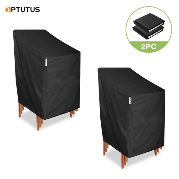 OPTUTUS 600D Outdoor Chair Covers, 2 Pack Patio Deep Seat Cover,Patio Waterproof Furniture Covers for 4-6 Stacking Chairs, Black-27 x 27 x 47 inch