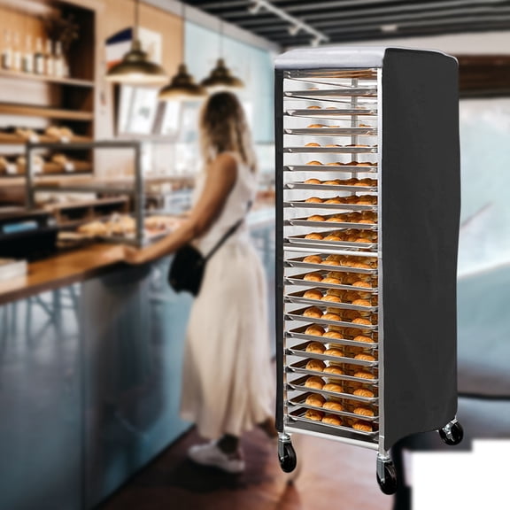OPTUTUS Bakery Rack Cover for Full Size Sheet Pan Rack, 64 Inch Commercial Rolling Rack Dust Cover, Oxford Fabric Storage Cover for Bread Rack, Kitchen Bakery Trolley Protective Cover, Black