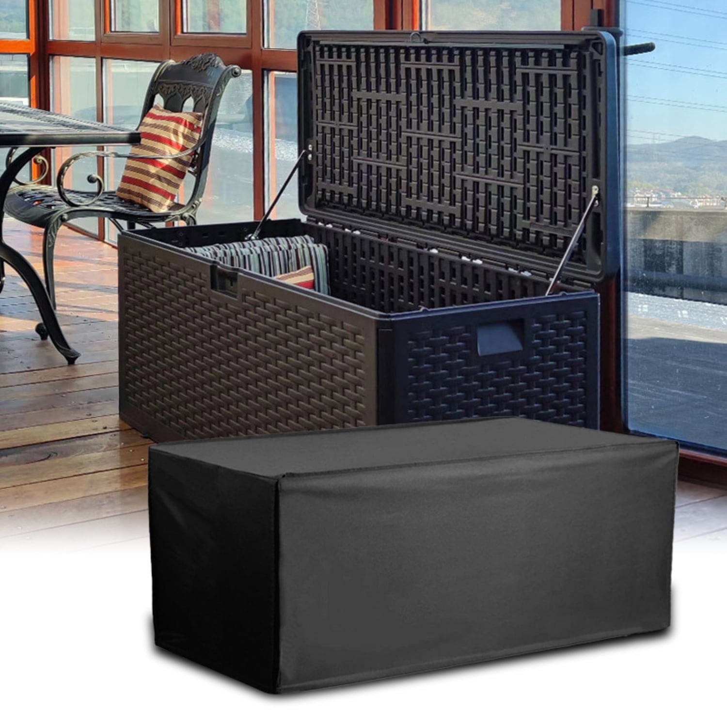 OPTUTUS Heavy Duty Deck Box Cover, Waterproof and UV Resistant Outdoor Storage Cover, Fits 62"x30"x28"