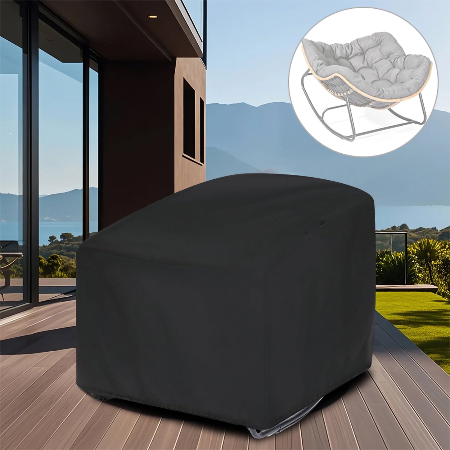 OPTUTUS Outdoor Papasan Rocking Chair Cover, Waterproof Patio Lounge Chair  Cover, Heavy Duty UV-Resistant Furniture Cover, 44 x 38 x 30 Inch, image size:1500x1500