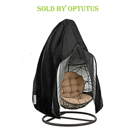OPTUTUS Patio Egg Chair Cover, 420D Patio Hanging Swing Cover, 75 Inch Outdoor Wicker Swing Chair, Black Waterproof Egg Chair with Drawstring