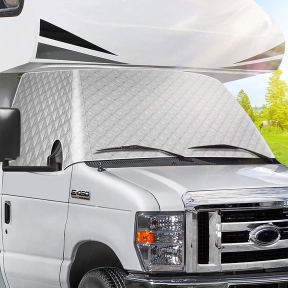 OPTUTUS RV Front Windshield Cover  Front Window Sun Shade, Snow & Frost Protector for EXCELFU & Ford E450 Class C RV 1997-2024