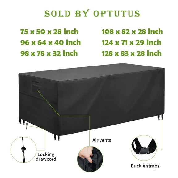 OPTUTUS Rectangular Patio Table Cover -600D Heavy Duty Large Waterproof Tea Table Cover -96" Outdoor Sofa Set Covers, Dining Table Cover, Table and Chair Set Cover Black